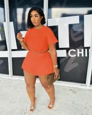 SC Solid Color Short Sleeve And Skirt Two Piece Set JH-332