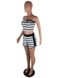 SC Stripe Tube Tops And Shorts Bandage Two Piece Set LP-66895