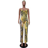 SC Leopard Print Sling Jumpsuit With Headscarf OD-8547