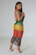 SC Knitted Color Blocking Tassel Beach Dress OSM-4393