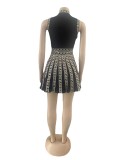 SC Casual Print Sleeveless Pleated Dress OSM-4395