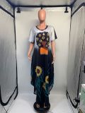 SC Casual Short Sleeve Print Big Swing Maxi Dress GDNY-2215