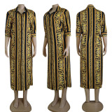 SC Casual Print 3/4 Sleeve Long Dress With Headscarf GYSF-6113