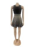 SC Casual Print Sleeveless Pleated Dress OSM-4395