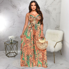 SC Sexy Print Sling Wide Leg Jumpsuit With Waist Belt YF-10481