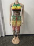 SC Knitted Color Blocking Tassel Beach Dress OSM-4393