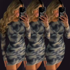 SC Long Sleeve Print Slim Mini Dress WMEF-20555