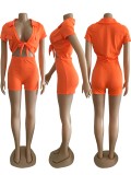 SC Solid Color Bangage Tops And Shorts Two Piece Set WUM-23412