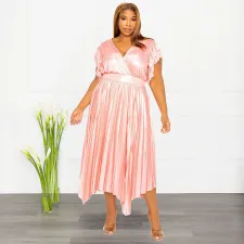 SC Plus Size V Neck Ruffle Sleeve Long Dress NNWF-7823