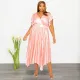 SC Plus Size V Neck Ruffle Sleeve Long Dress NNWF-7823