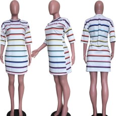 SC Stripes Half Sleeve Loose T Shirt Dress ORY-5095
