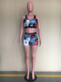 SC Letter Print Fitness Two Piece Shorts Set ORY-5119