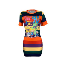 SC Colorful Cartoon Print Short Sleeve Mini Dress ML-7518