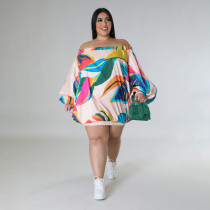 SC Plus Size Print Bat Sleeve Mini Dress BMF-0304