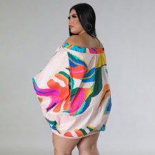 SC Plus Size Print Bat Sleeve Mini Dress BMF-0304