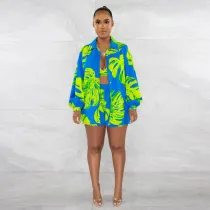SC Plus Size Fashion Print Long Sleeve Coats Three Piece Set NY-10458