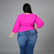 SC Plus Size Solid Drawstring Tops HNIF-3001
