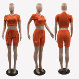 SC Zipper Short Sleeve Fashion Sports Two Piece Set MUKF-M075