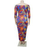 SC Plus Size 3/4 Sleeve Print Maxi Dress NNWF-5008