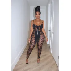 SC Sexy Irregular Grid Mesh Stitching Jumpsuit BN-9426