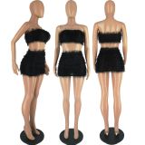 SC Fluffy Wrap Chest And Skirt Two Piece Set FOSF-8355