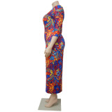 SC Plus Size 3/4 Sleeve Print Maxi Dress NNWF-5008