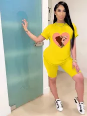 SC Fashion Print Short Sleeve Sport Two Piece Set FNN-8704