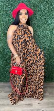 SC Plus Size Casual Print Halter Wide Leg Jumpsuit OM-1616