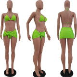 SC Sexy Bikinis Solid Color Halter Three Piece Swimsuit AL-7506