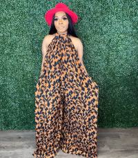 SC Plus Size Casual Print Halter Wide Leg Jumpsuit OM-1616