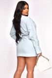 SC Solid Long Sleeve Tie Up Shirt Dress ME-8349