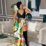 SC Print Zipper Loose Slit Long Skirts SH-390502
