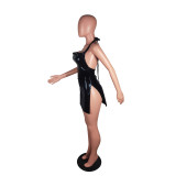 SC Sexy Halter Backless Slit Mini Dress BS-1347