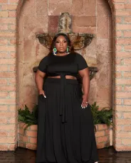 SC Plus Size Solid Color Tie Up Two Piece Skirts Set WAF-77569