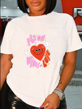 SC Plus Size Heart Print O Neck T-shirt SXF-30429