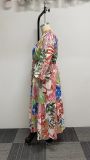 SC Plus Size Long Sleeve Tie Up Print Dress NY-10448