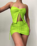 SC Sexy Solid Drawstring Tops And Skirt Two Piece Set YD-8733
