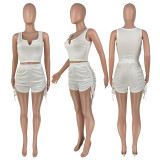 SC Solid Color Vest And Drawstring Short Two Piece Set CH-23047