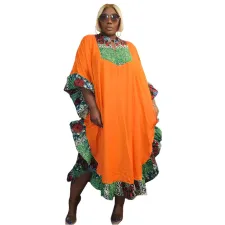 SC Plus Size Ruffle Print Splicing Maxi Dress NNWF-7836