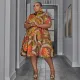 SC Plus Size Fashion Print Lapel Neck Shirt Dress NNWF-7818
