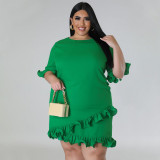 SC Plus Size Solid Color Ruffle Patchwork Midi Dress NNWF-7832