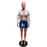 SC Sexy Long Sleeve Tops And Bandage Skirt 2 Piece Set QXTF-8160