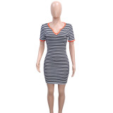 SC Stripe Print Short Sleeve T Shirt Dress SH-390519