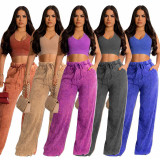 SC Solid Sleeveless Crop Tops And Pants Loose 2 Piece Set YF-10498
