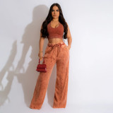 SC Solid Sleeveless Crop Tops And Pants Loose 2 Piece Set YF-10498