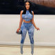 SC Denim Print Sleeveless Slim Two Piece Pants Set NY-10471