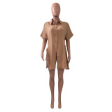 SC Solid Color Bandage Shirts And Shorts Two Piece Set XMEF-1203