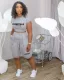 SC Letter Print Solid Hoodies And Shorts Two Piece Set LDS-3327