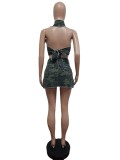 SC Camo Print Denim Bandage Sleeveless Skirts Two Piece Set MEM-88492