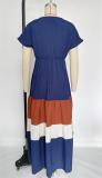 SC Short Sleeve Color Blocking Loose Maxi Dress MIL-L465